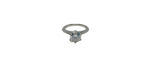 Sterling silver 18ct rhodium plated 6 claw moissanite with a plain knife edge shank ring