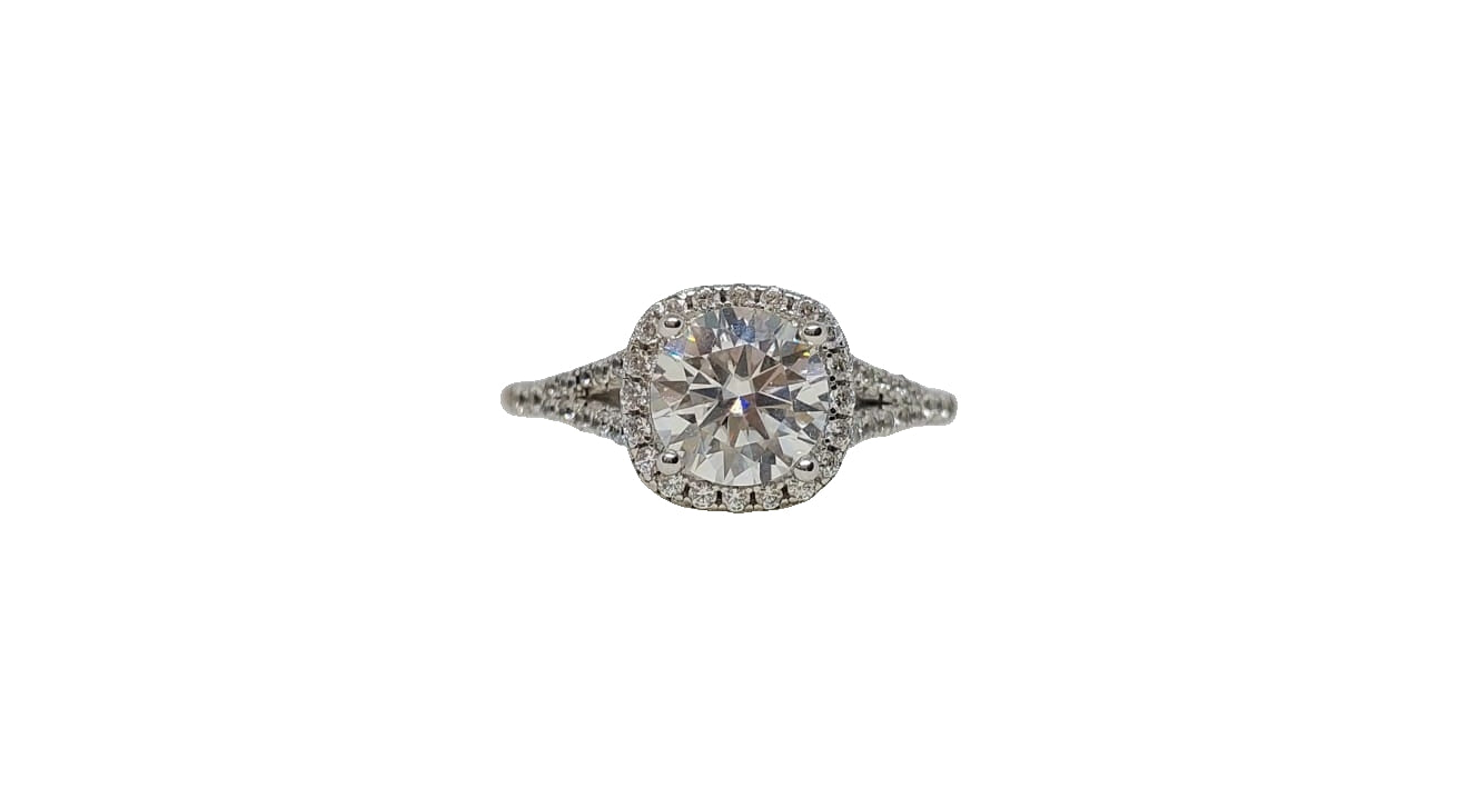 Sterling silver 18ct rhodium plating round cut moissanite halo cubic zirconia split shank ring