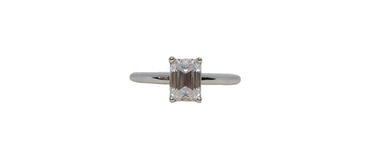 Sterling silver 18ct rhodium plating emerald cut moissanite solitaire plain shank ring
