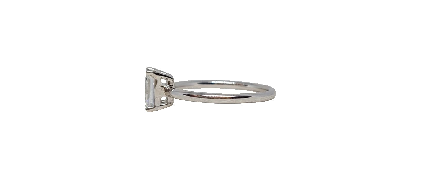 Sterling silver 18ct rhodium plating emerald cut moissanite solitaire plain shank ring