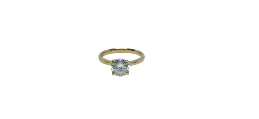9ct Yellow gold round cut moissanite with a plain round shank ring
