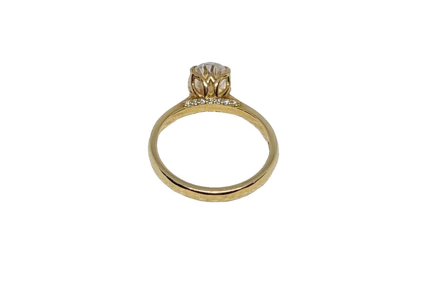 9ct Yellow gold oval cut moissanite solitaire plain tapered shank ring