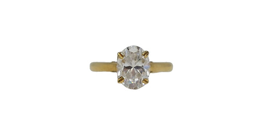 9ct Yellow gold oval cut moissanite solitaire plain tapered shank ring