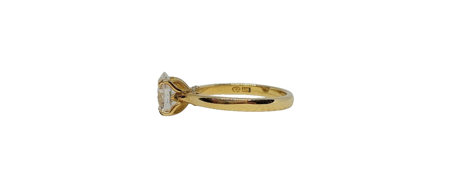 9ct Yellow gold oval cut moissanite solitaire plain tapered shank ring