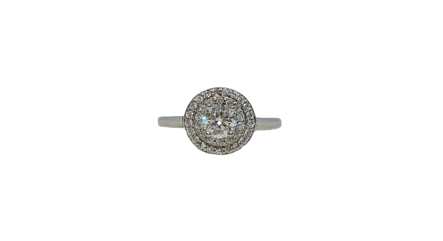 Sterling silver 18ct rhodium plating round cut moissanite double halo plain shank ring