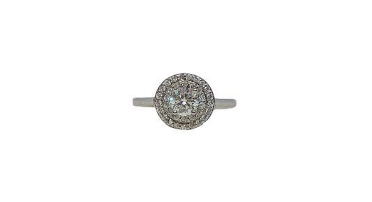 Sterling silver 18ct rhodium plating round cut moissanite double halo plain shank ring