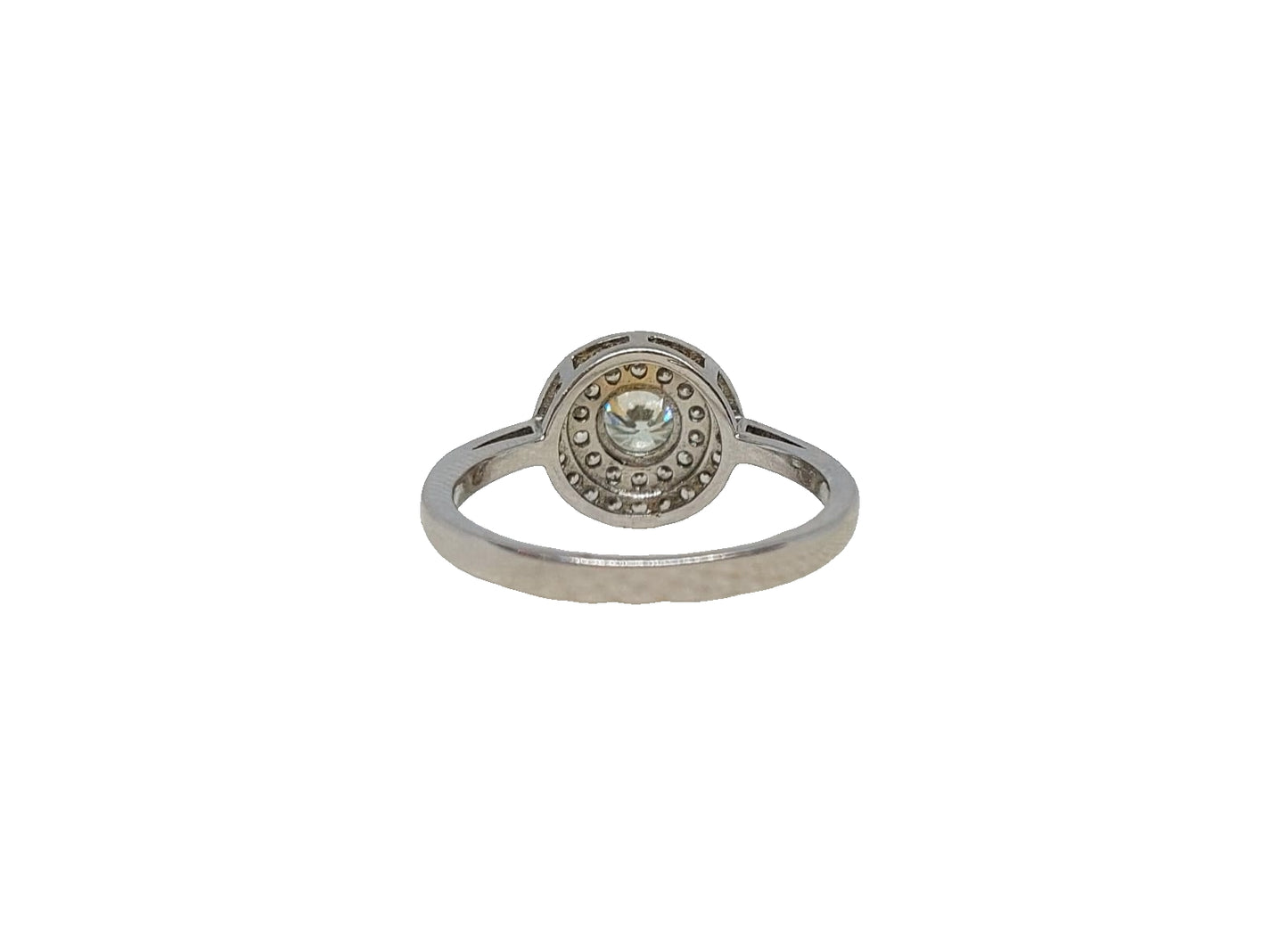 Sterling silver 18ct rhodium plating round cut moissanite double halo plain shank ring
