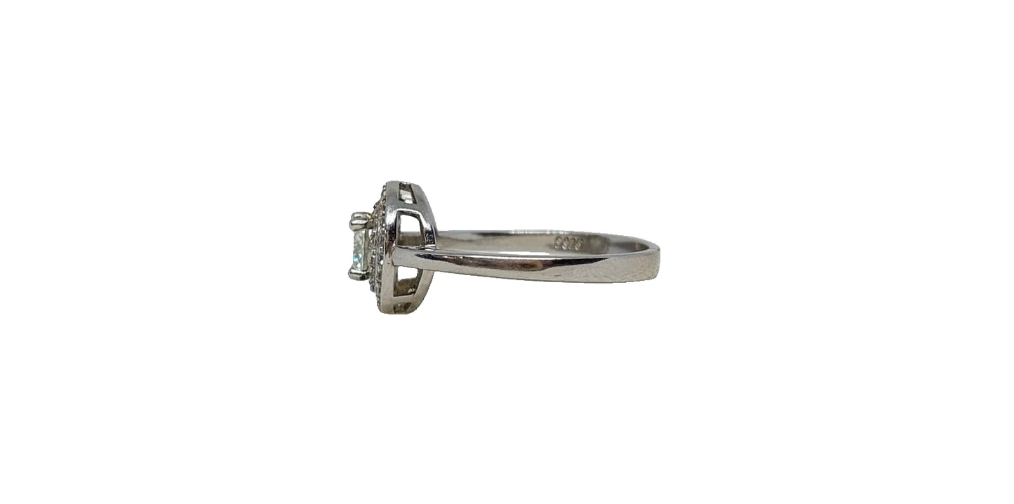 Sterling silver 18ct rhodium plating round cut moissanite double halo plain shank ring