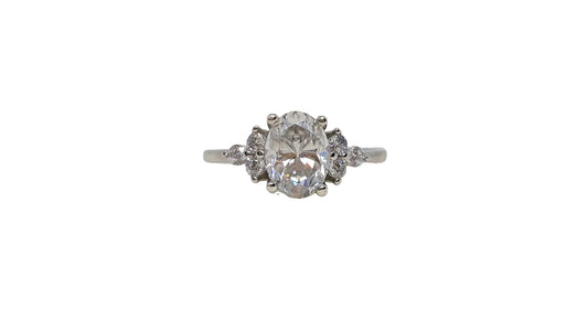 Sterling silver 18ct rhodium plating oval moissanite cubic zirconia cluster plain shank ring