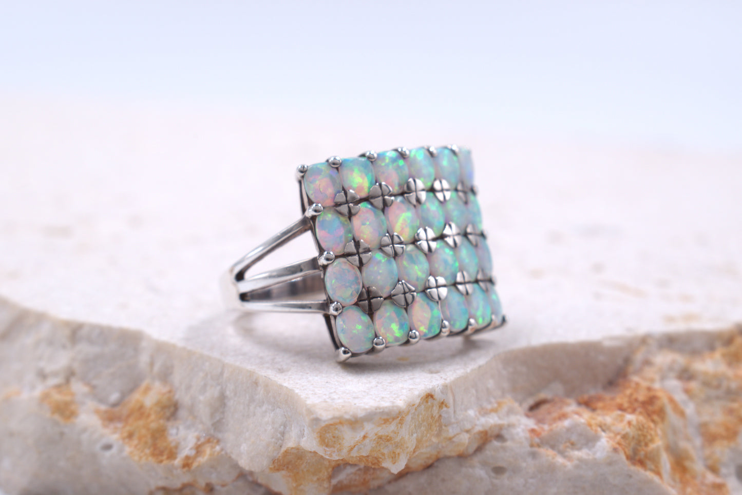 Sterling Silver Large Square Opal Ring (October Birthstone)