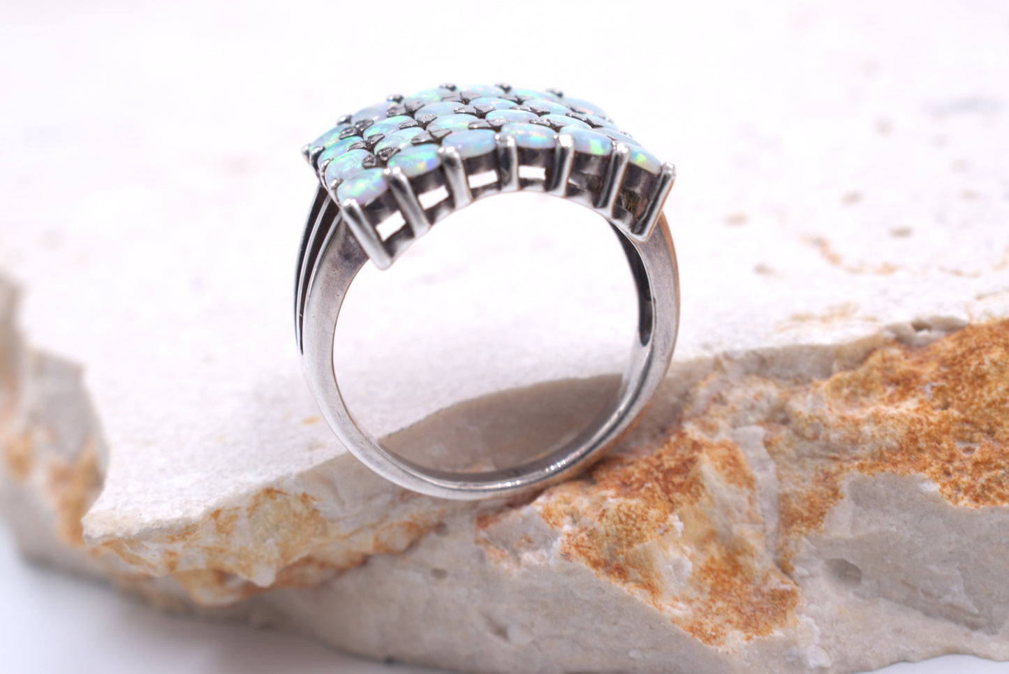 Sterling Silver Large Square Opal Ring (October Birthstone)