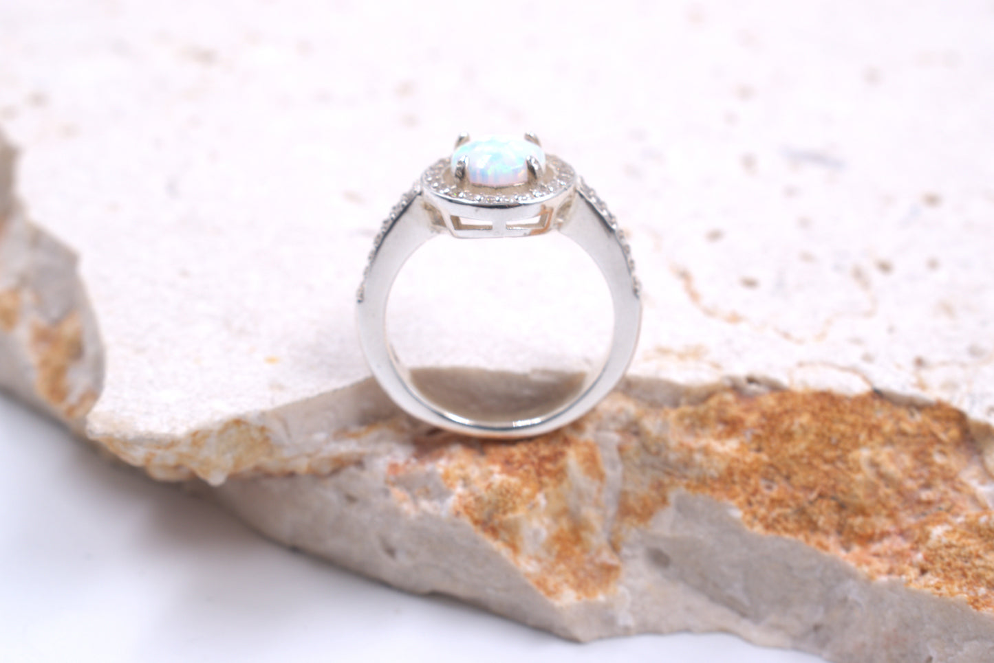 Sterling Silver Round White Crushed Opal Ring (October Birthstone)