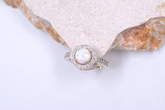 Sterling Silver Round White Crushed Opal Ring (October Birthstone)