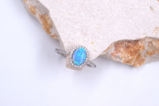 Sterling Silver Oval Crushed Blue Opal Ring (October Birthstone)