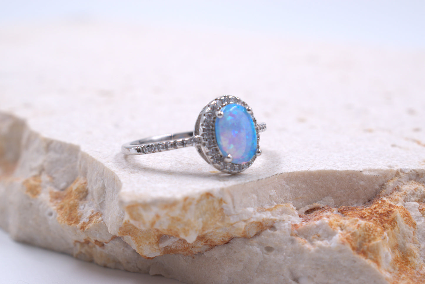 Sterling Silver Oval Crushed Blue Opal Ring (October Birthstone)