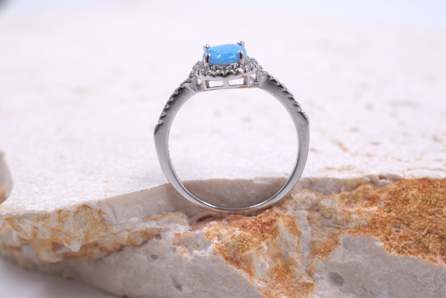 Sterling Silver Oval Crushed Blue Opal Ring (October Birthstone)