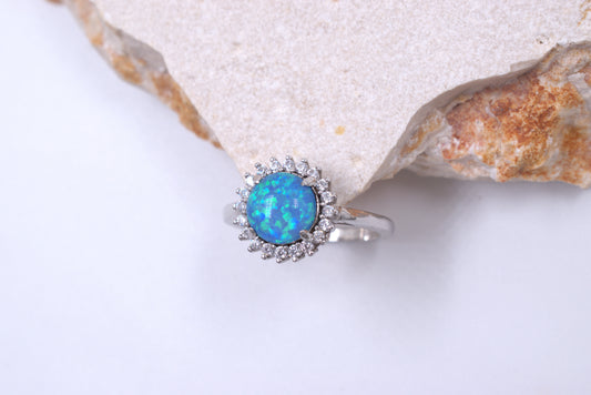 Sterling Silver Round Crushed Blue Opal Ring (October Birthstone)