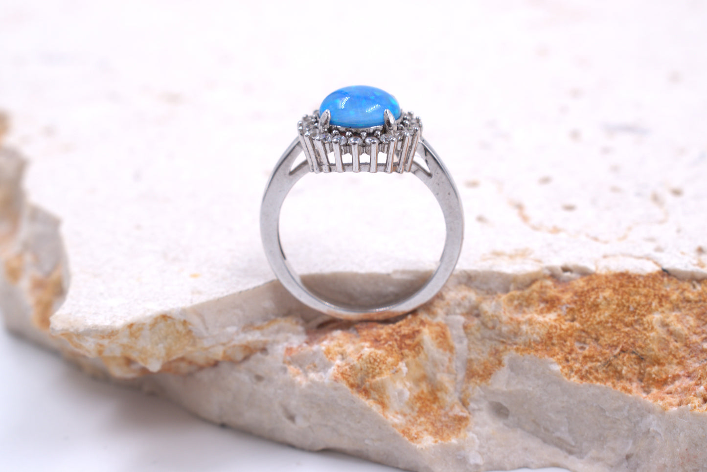 Sterling Silver Round Crushed Blue Opal Ring (October Birthstone)