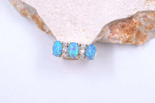Sterling Silver 3x Oval Crushed Blue Opal Ring (October Birthstone)