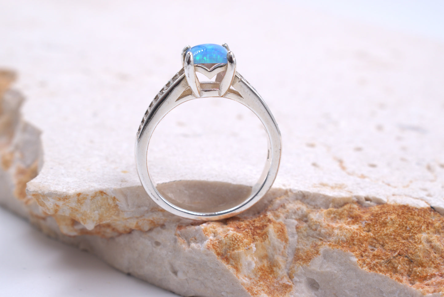 Sterling Silver Square Crushed Blue Opal Ring (October Birthstone)