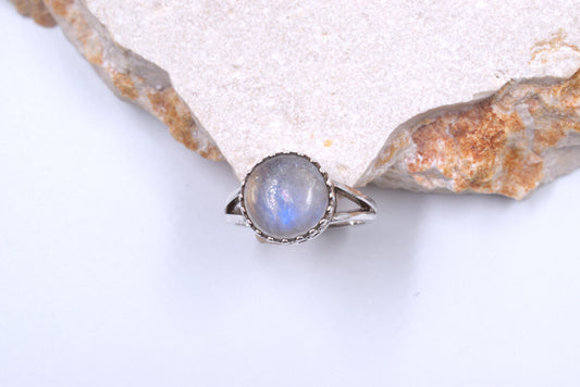 Sterling Silver Round Split Shank Moonstone Ring