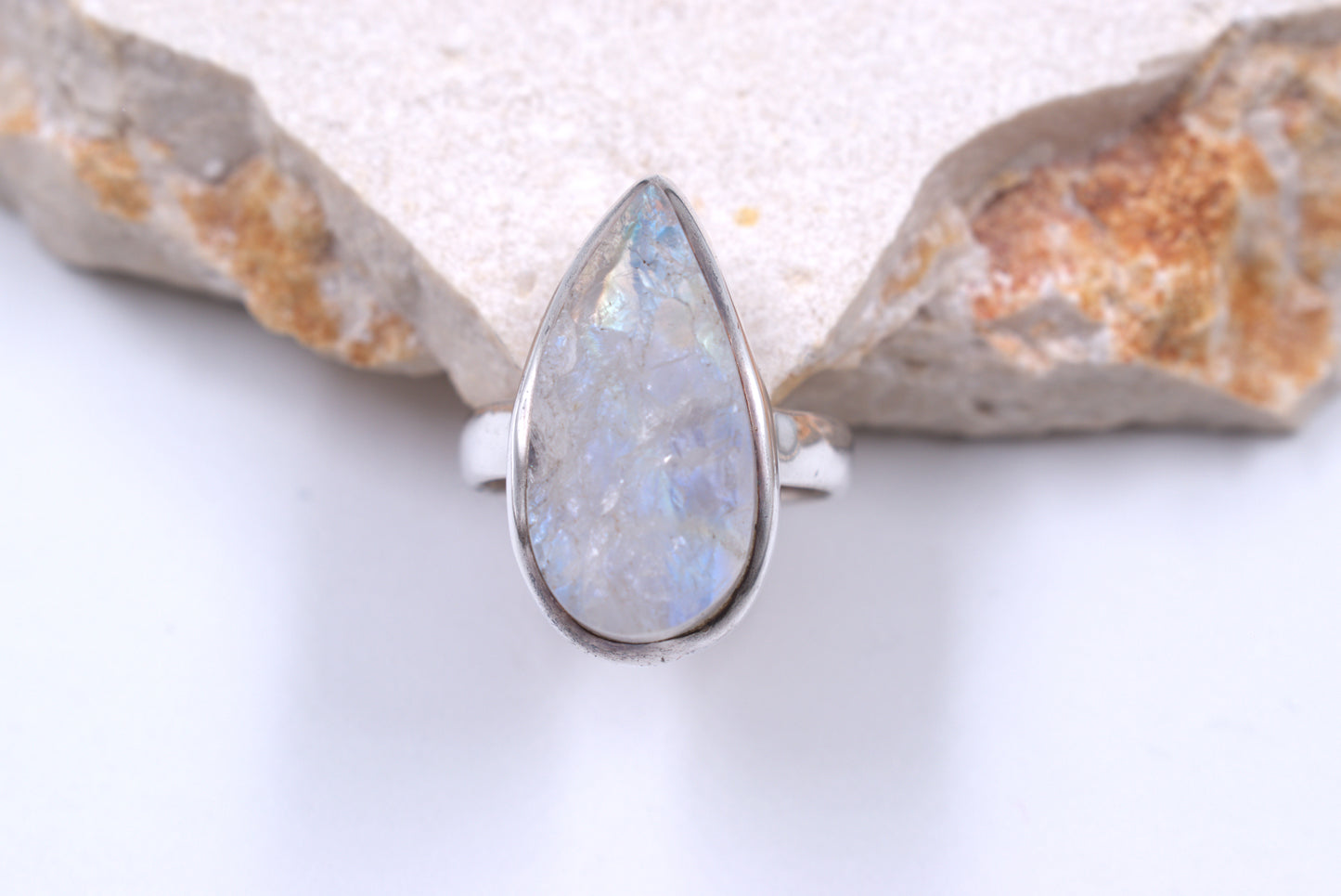 Sterling Silver Pear-shaped Rough Cut Moonstone Ring