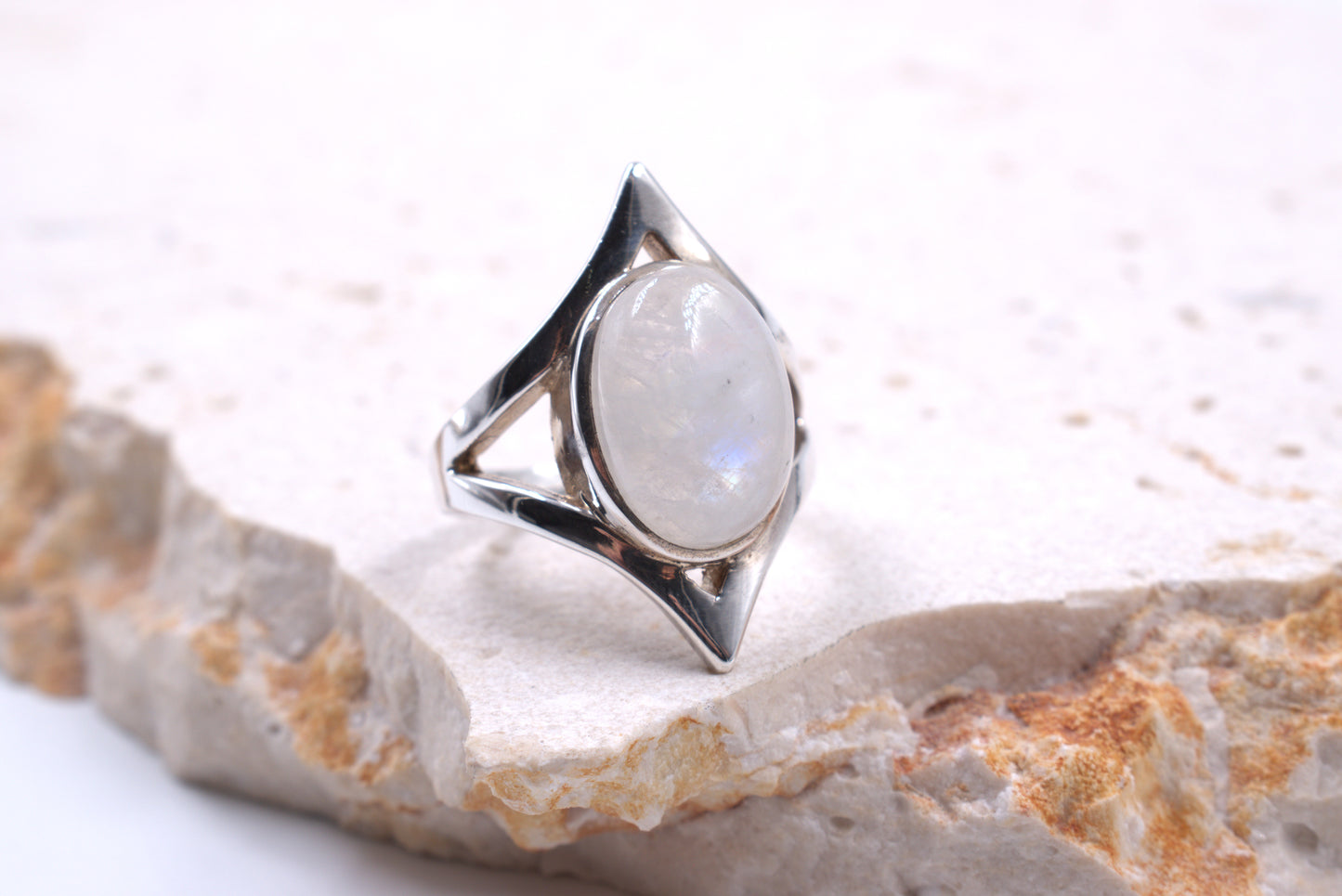 Sterling Silver Fancy Oval Moonstone Tubeset ring