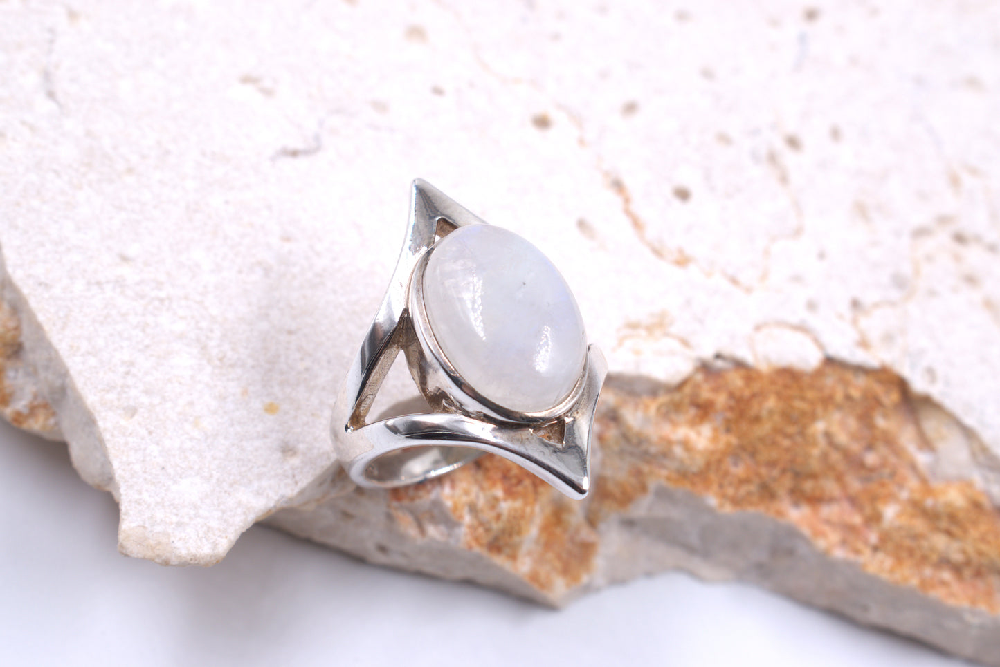 Sterling Silver Fancy Oval Moonstone Tubeset ring