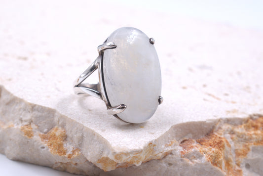 Sterling Silver Oval Moonstone Split Shank Ring