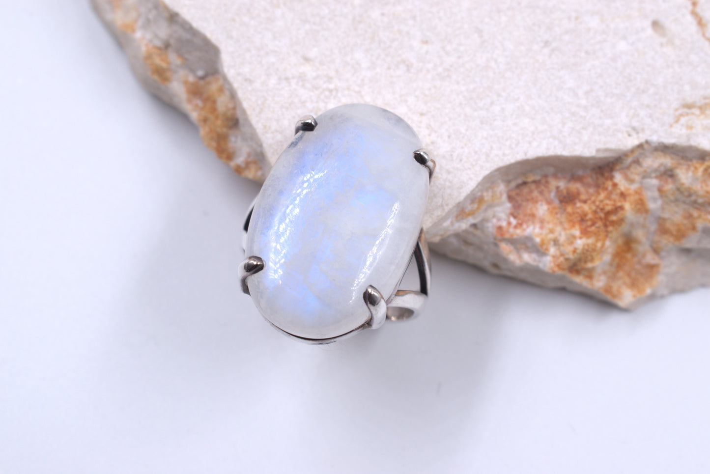 Sterling Silver Oval Moonstone Split Shank Ring