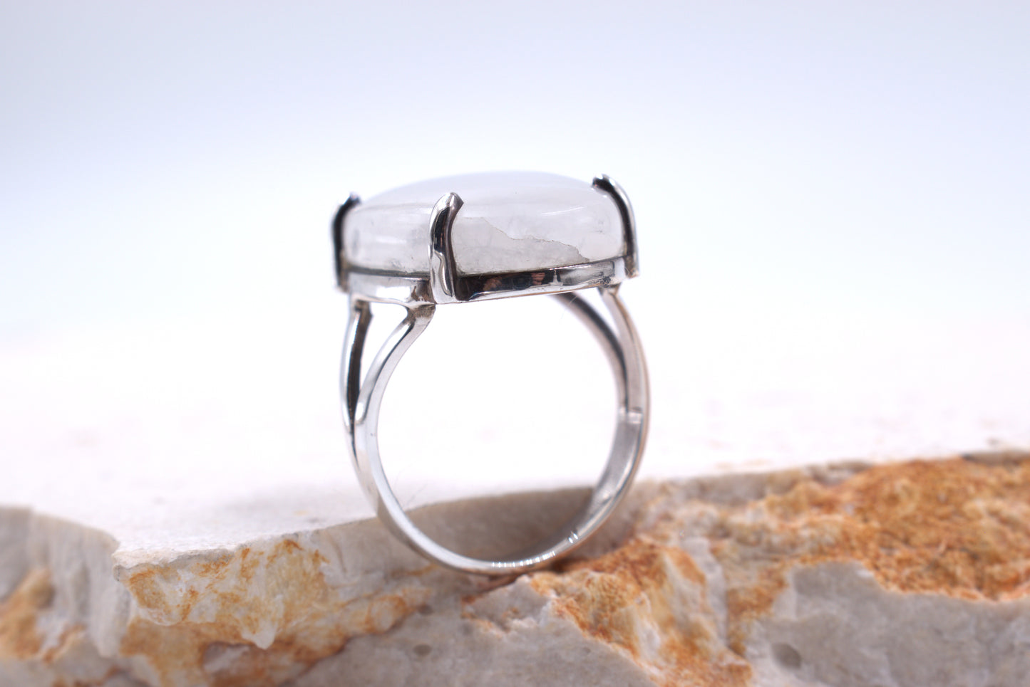 Sterling Silver Oval Moonstone Split Shank Ring