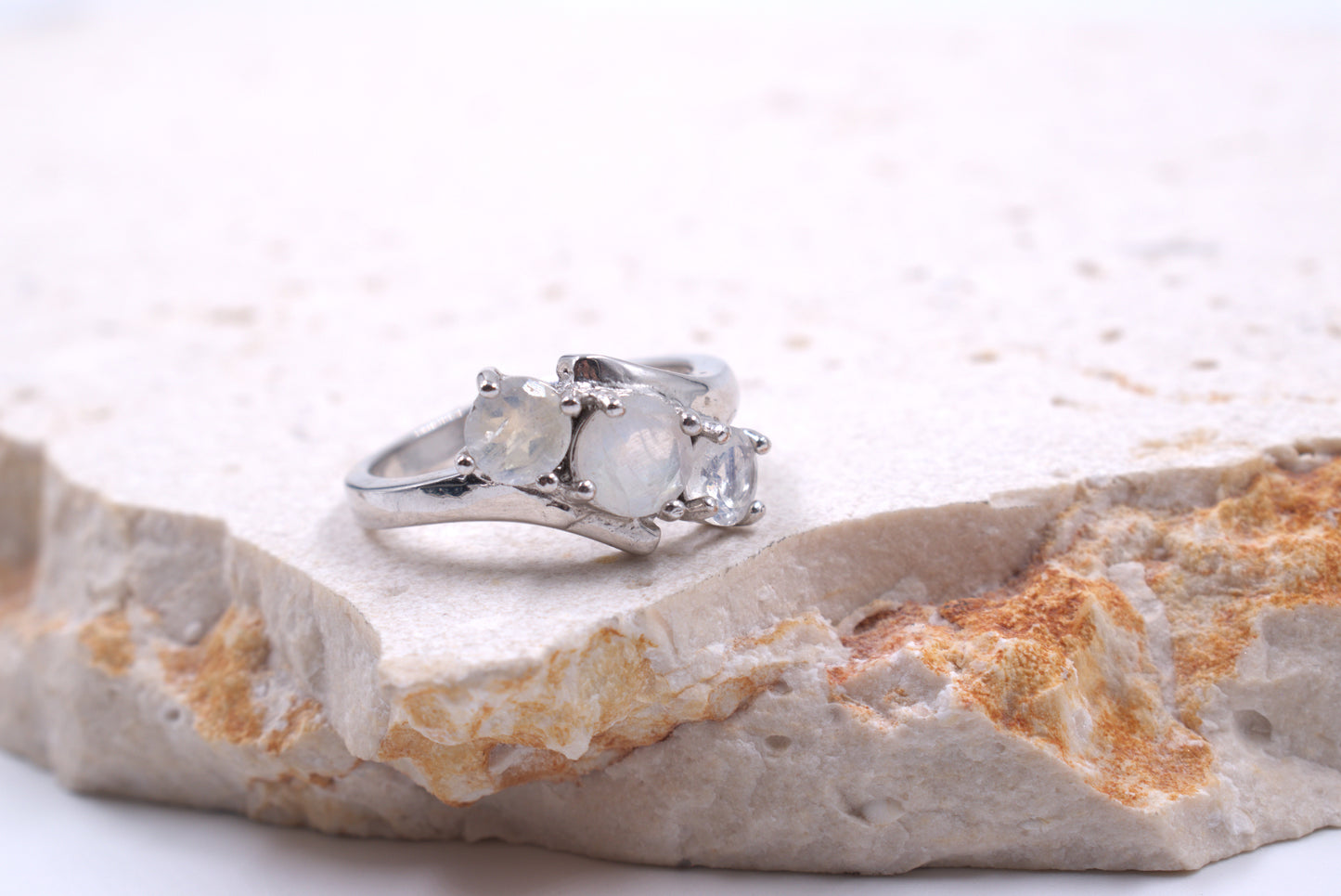 Sterling Silver Trillogy Style Moonstone Ring