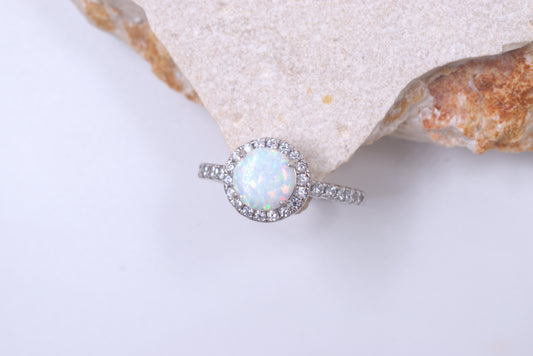 Sterling Silver Round Crushed White Opal Ring (October Birthstone)
