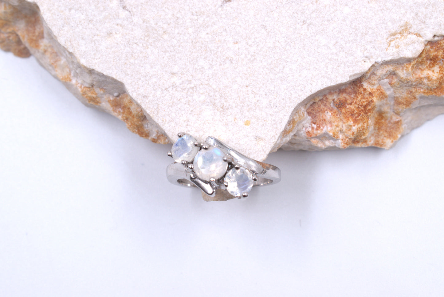 Sterling Silver Trillogy Style Moonstone Ring