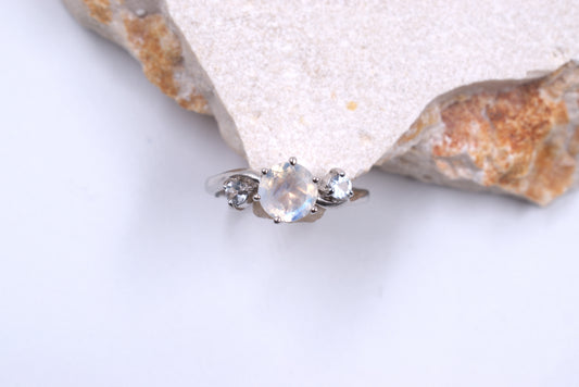 Sterling Silver Moonstone Trillogy style ring