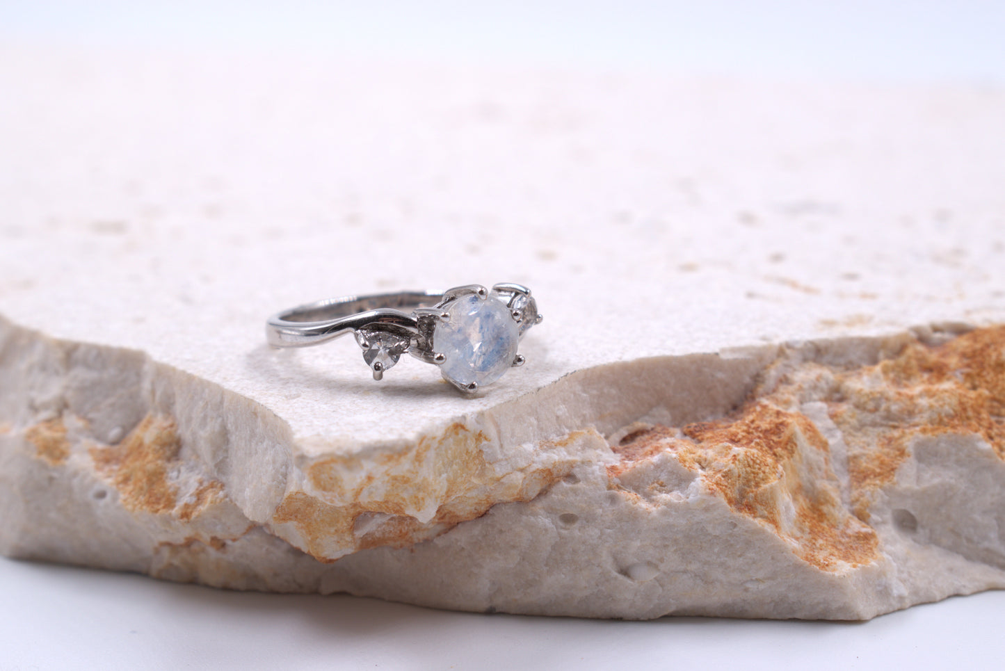 Sterling Silver Moonstone Trillogy style ring