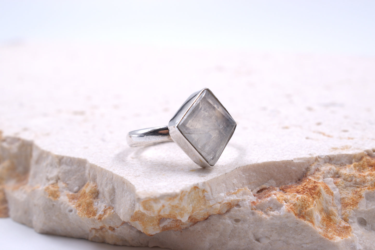 Sterling Silver Rough Cut Moonstone Tubeset Ring