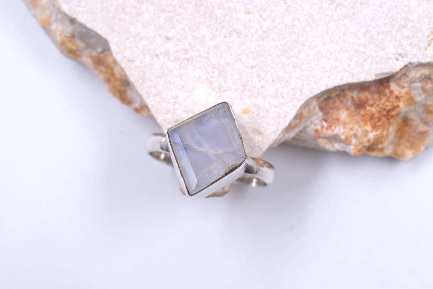 Sterling Silver Rough Cut Moonstone Tubeset Ring