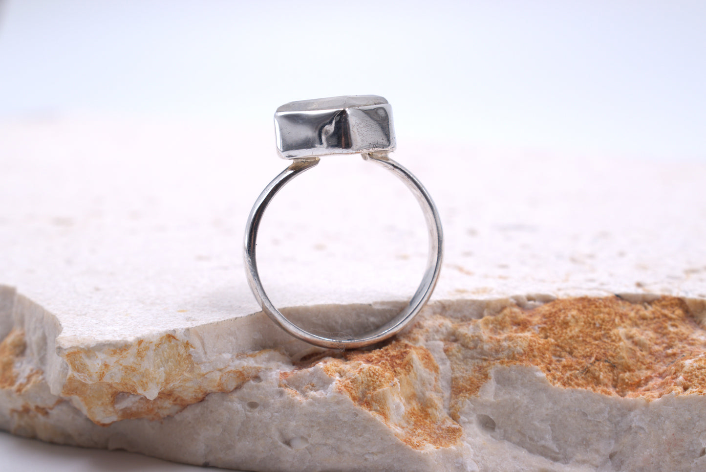 Sterling Silver Rough Cut Moonstone Tubeset Ring