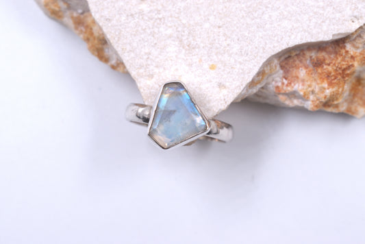 Sterling Silver Uniquely Shaped Moonstone Tubeset Ring