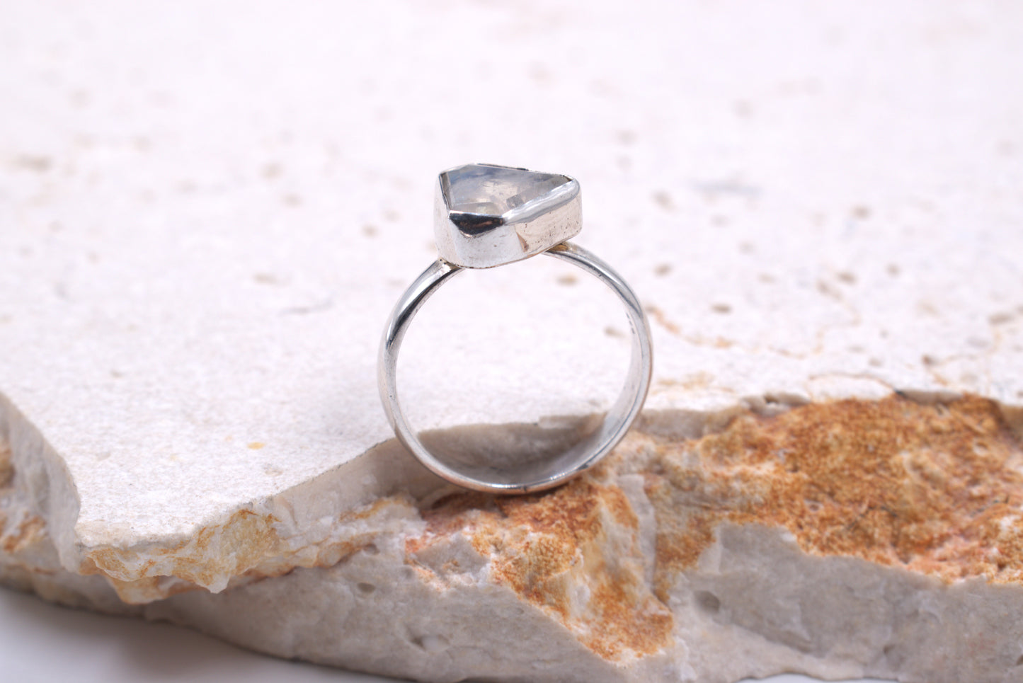 Sterling Silver Uniquely Shaped Moonstone Tubeset Ring