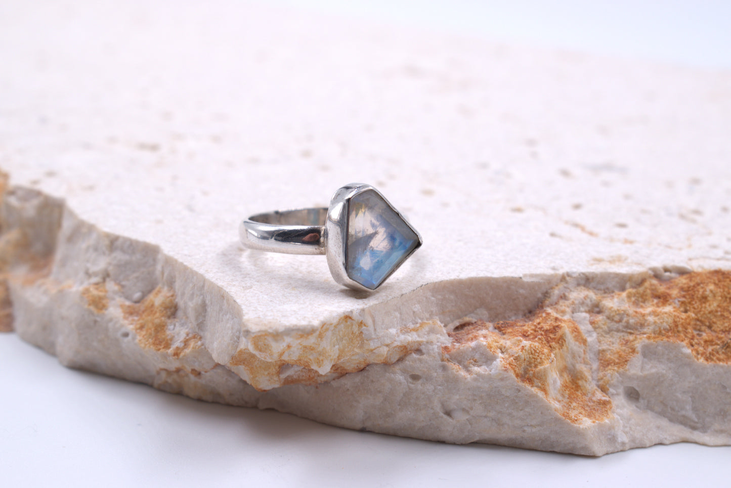Sterling Silver Uniquely Shaped Moonstone Tubeset Ring
