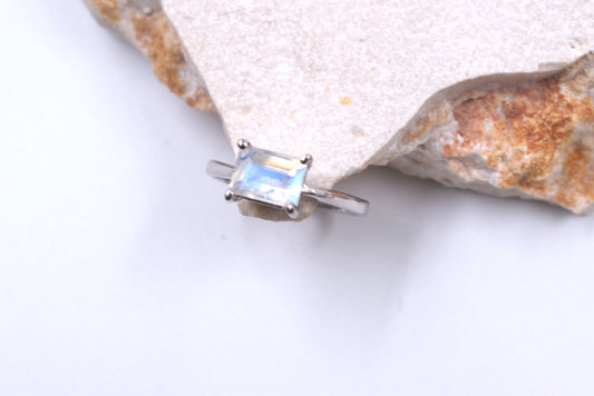 Sterling Silver Emerald cut Moonstone Ring