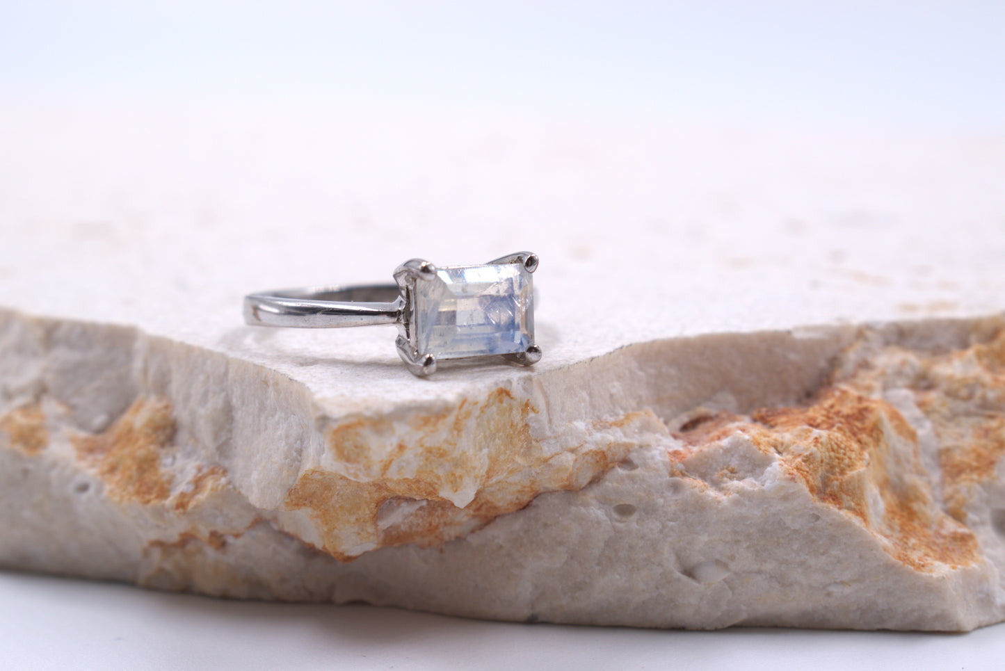 Sterling Silver Emerald cut Moonstone Ring