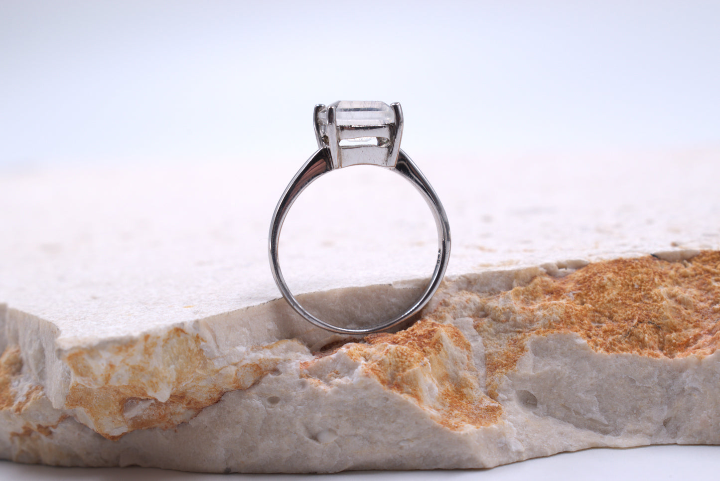 Sterling Silver Emerald cut Moonstone Ring