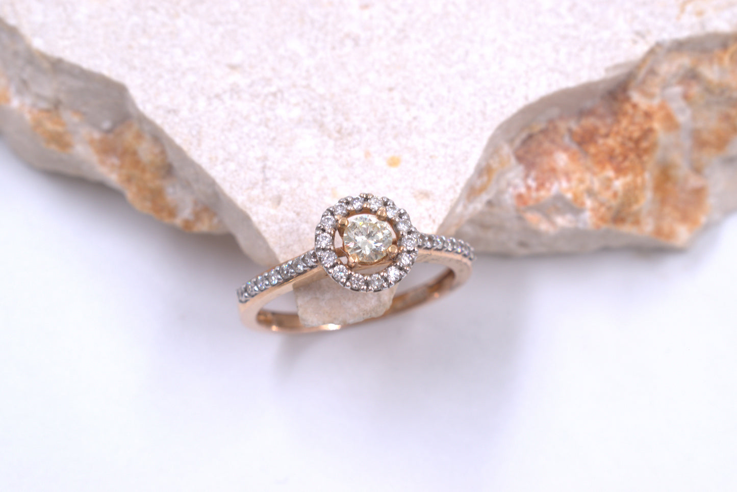 18ct Rose Gold and Diamond Halo Ring