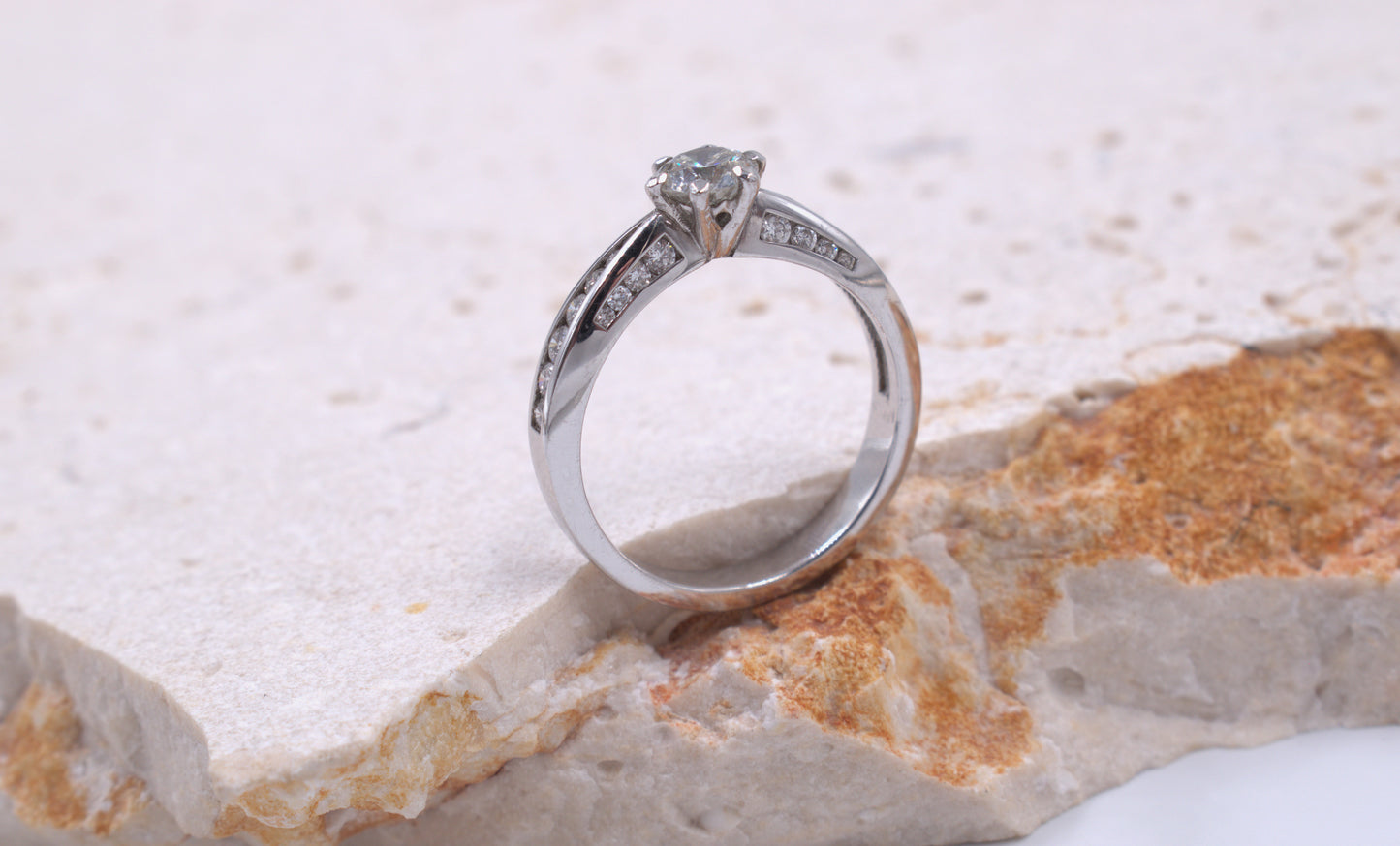 18ct White Gold Diamond Ring with Channel set Shank