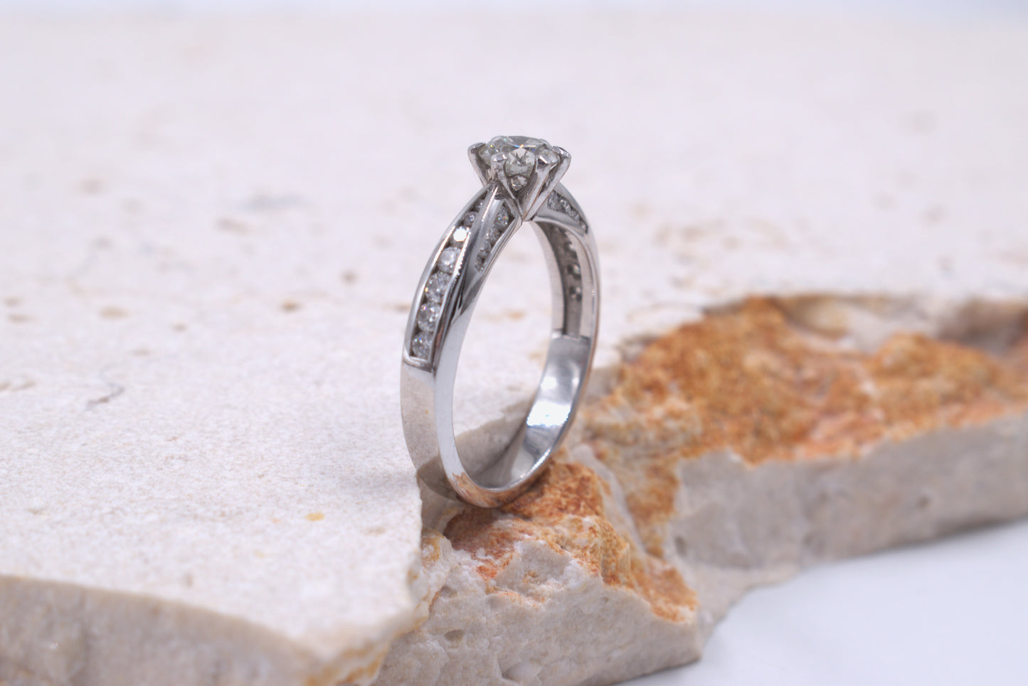 18ct White Gold Diamond Ring with Channel set Shank