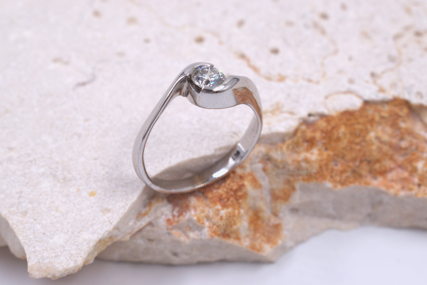 9ct White Gold Twisted Tension set Diamond Ring