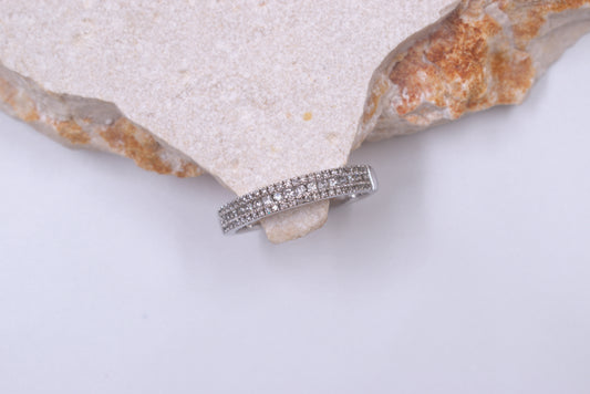 9ct White Gold Fancy Three row Diamond Eternity Ring